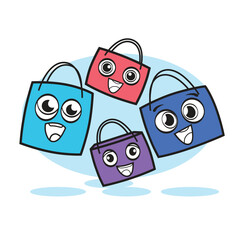 Shopping Bag Cartoon. Happy Shopping Online. Big Sale