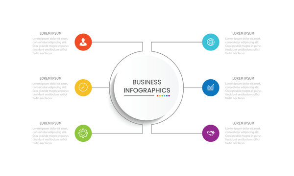 Modern Infographic Template. Creative Circle Element Design With Marketing Icons. Business Concept With 6 Options, Steps, Sections