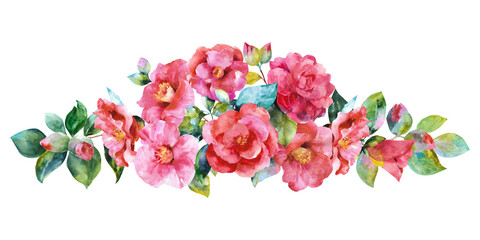Watercolor flowers. Wedding decoration from camellia flowers - obrazy, fototapety, plakaty