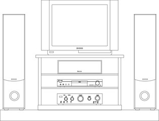 Vector illustration sketch of television cabinet with sound system