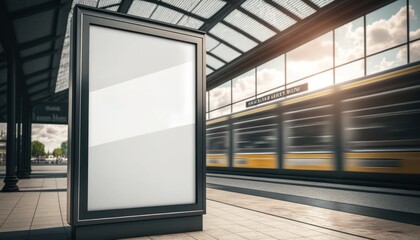 High-Speed ​​Rail Background Blank Billboard Mock-up on Railway Platform