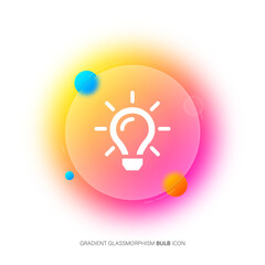 Light Bulb icon. Gradient blur button in glassmorphism style. Lamp sign. Idea, Solution or Thinking symbol. Vector EPS 10