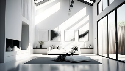Fototapeta premium グレーとシルバーの家具を備えたモダンなリビング ルーム、ジェネレーティブ ai、家具付きのモダンなミニマリスト建築のオフィス インテリア, generative ai