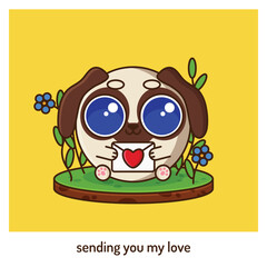 valentine postcard with dog, big eyes, love