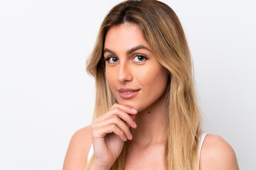 Fototapeta premium Young Uruguayan woman isolated on white background . Portrait