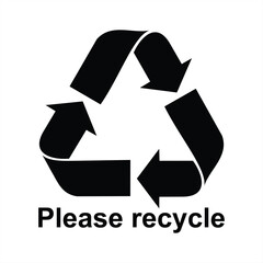black recycling symbol with text Please recycle, vector illustration