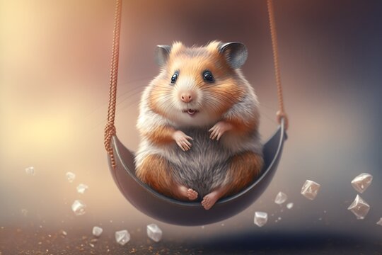 Happy Hamster Relaxing On Hammoc