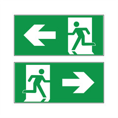 Emergency exit left, Emergency exit right, escape route signs, vector illustration