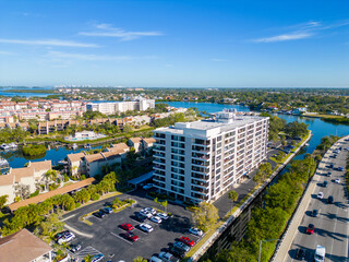 Aerial photo retirement housing Siesta Key Beach Sarasota FL - obrazy, fototapety, plakaty