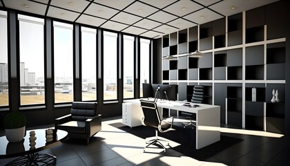 Fototapeta na wymiar Modern living room with black and white furniture, generative ai, modern minimalist architecture office interior with furniture 