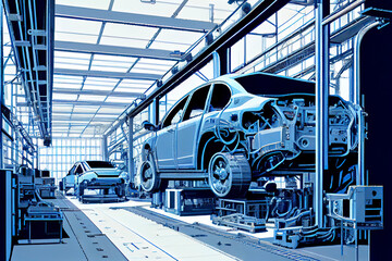 Obraz premium Industry line modern high tech vehicle assembly plant