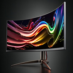 colorful gaming curved monitor - obrazy, fototapety, plakaty
