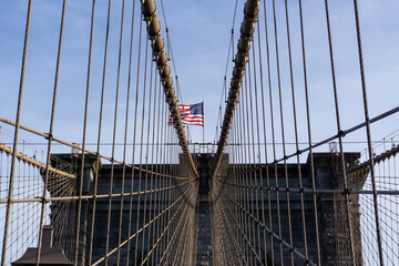 Brooklyn Bridge New York wallpaper background with USA flag