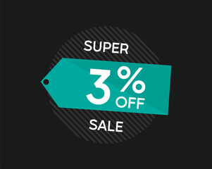 3% coupon discount. Vector price reduction with three percent off.