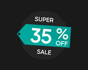 35% coupon discount. Vector price reduction with thirty-five percent off.