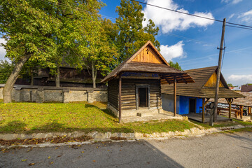 Fototapeta na wymiar Old wooden village house, Hervartov near Bardejov, Slovakia