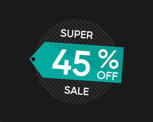 45% coupon discount. Vector price reduction with forty-five percent off.