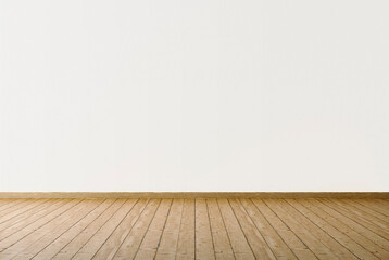 Wooden floor with painted white wall. Empty room background.