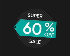 60% coupon discount. Vector price reduction with sixty percent off.