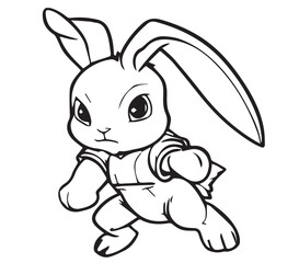 Cartoon hare in black and white style for coloring. Vector illustration