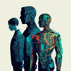 Symbolic, image of team of machine, learning engineers, Generative Ai, connections
