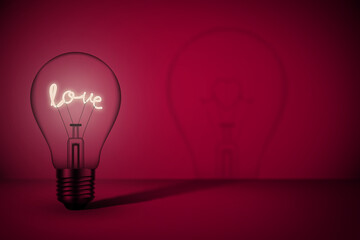 Valentines week special illustration idea. Glowing love in a electric bulb.