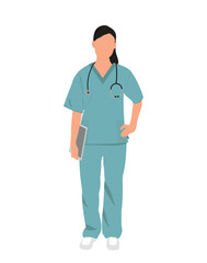 Fototapeta premium Female Nurse Illustration, Standing Medical Professional Surgeon Simple Flat Vector