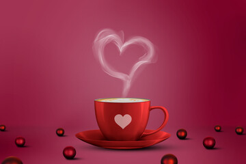 Valentines week special illustration idea. Heart shape of steaming coffee cup. Empty Space.