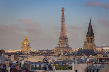 Paris Cityscape With Eiffel Tower and Invalides golden dome, Paris, France
