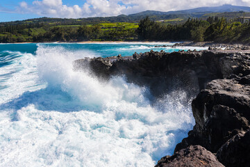 Waves Crashing Over Lava on Makaluapuna Point, Kapalua, Maui, Hawaii, USA