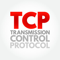 TCP - Transmission Control Protocol is a standard that defines how to establish and maintain a network conversation by which applications can exchange data, acronym text concept background