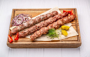 lulya kebab, meat on the grill, minced meat on the grill
