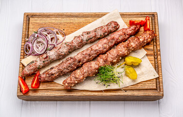 lulya kebab, meat on the grill, minced meat on the grill