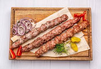 lulya kebab, meat on the grill, minced meat on the grill