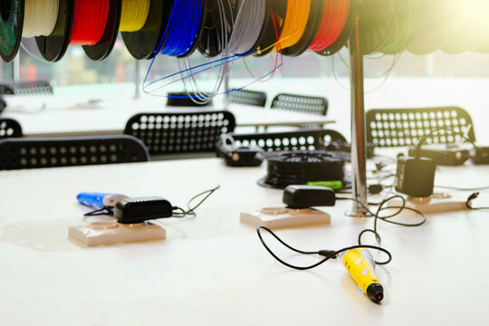 Lots of spools of colored wire to work with the 3D pen.