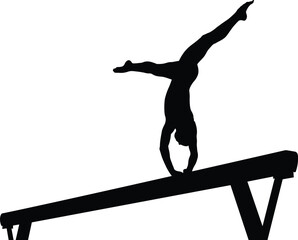 balance beam girl gymnast in artistic gymnastics black silhouette