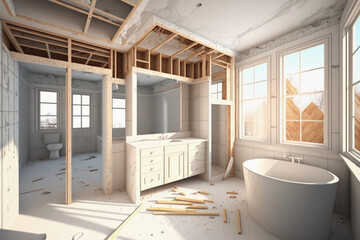 Modern home bathroom remodel house under construction. Generative AI