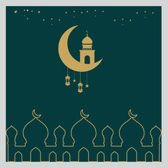 Eid Mubarak greeting card or Islamic social media post banner background template