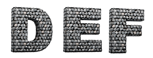 d, e, f, Stone letters. 3d render. Stone floor alphabet. Path save.