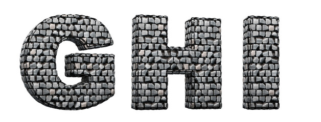 g, h, i, Stone letters. 3d render. Stone floor alphabet. Path save.