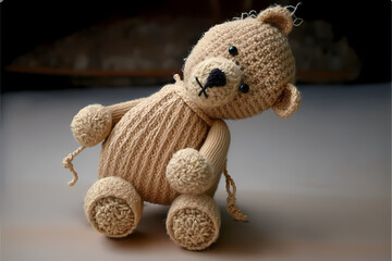 Cute Stuffed Bear made of Yarn (Generative AI)