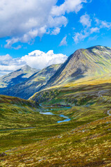 Fototapeta premium Beautiful mountain and landscape nature panorama Rondane National Park Norway.