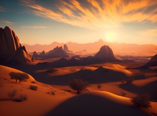 Naklejka na ściany i meble Wilderness of the Desert with Mountains
