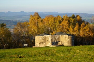 Pre-war concrete infantry blockhousebuilt in Czechoslovakia as a defense line on the state borders between 1937 and 1938. 