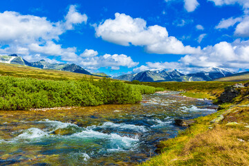 Fototapeta na wymiar Beautiful mountain and landscape nature panorama Rondane National Park Norway.