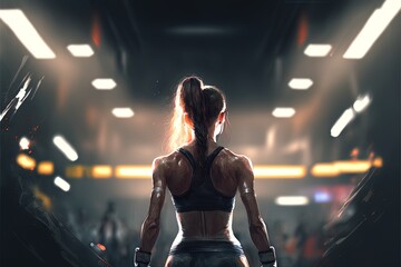 A young powerful woman boxing in the gym. Generative ai