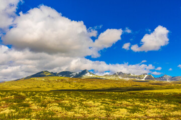 Beautiful mountain and landscape nature panorama Rondane National Park Norway.
