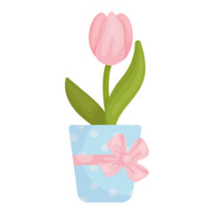 Spring pink tulip flower in a vase.Vector graphics.
