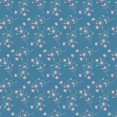 Deep blue background with floral pattern in Van gogh style. Decorative seamless pattern for wrapping paper, wallpaper, textile, greeting cards and invitations.