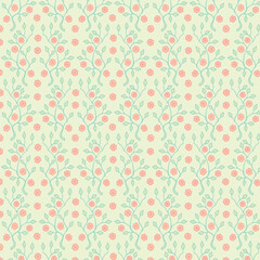 Green background with pink flowers. Decorative seamless pattern for wrapping paper, wallpaper, textile, greeting cards and invitations.